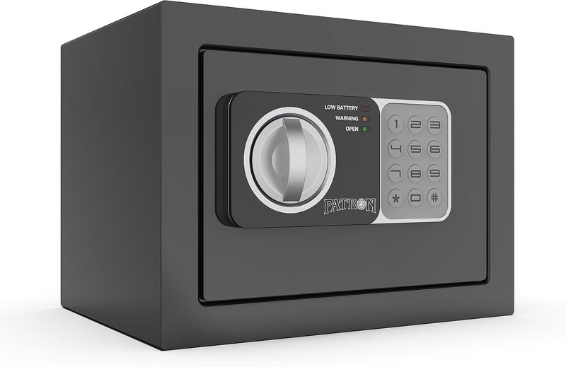 Patron small safe box with key，mini safe for money，small coin safes for home with code，little jewelry lock box for kids，Wall or Cabinet Safe for personal items，0.236 Cubic Feet Black - Image 1